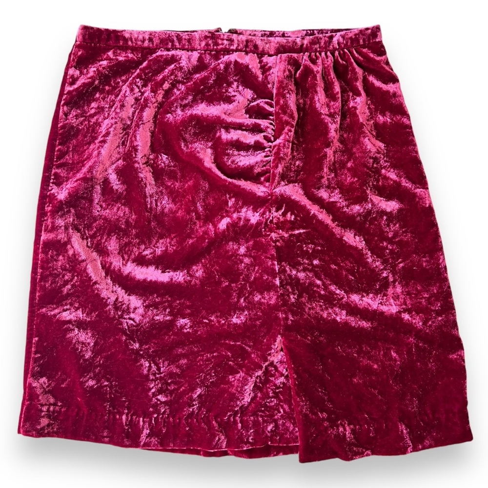 Anthropologie Montie Raspberry Pink Crushed Velvet Knee Skirt